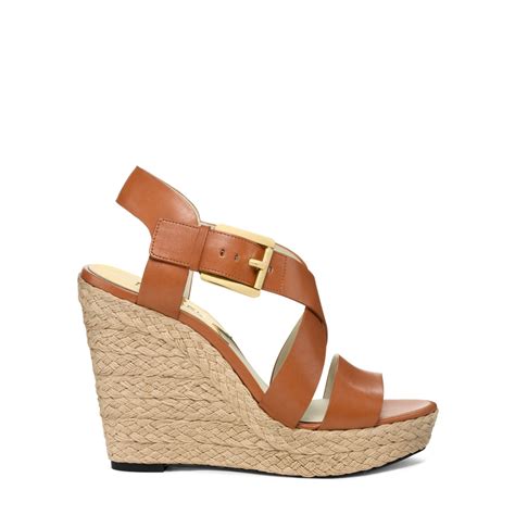 michael michael kors giovanna leather espadrille wedge sandal luggage|Michael Kors Giovanna Platform Wedge Sandals Luggage.